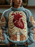 Vintage Halloween Human Anatomy Art Sense Thick Needle Blue Round Neck Sweater artswardrobe