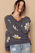Rosario® | High-low hooded sweater with floral pattern