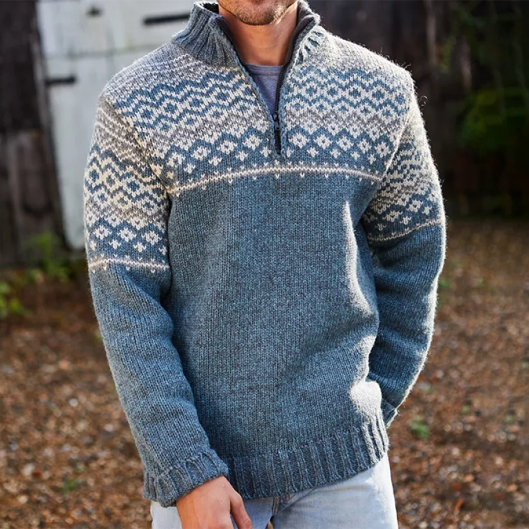 Mens Vintage Fair Isle Knitted Half Zip Collar Sweater elevenforest