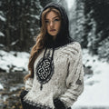 Women's Viking Tribal Jacquard Celtic Chunky Inspired Knit Hooded Sweater artswardrobe