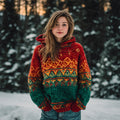 Women's Christmas Fair Isle Vintage Jacquard Knit Hooded Sweater artswardrobe