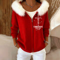 Comstylish Women's Zippered Fur Christmas Casual Hooded Sweater