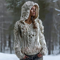 Women's Skull Flower Celtic Knot Knit Hooded Sweater artswardrobe