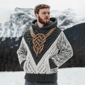 Irish Celtic Jacquard Contrasting Cozy Knit Hooded Sweater artswardrobe