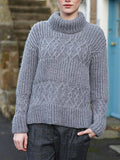 Women's Fine Knit Patchwork Floral Pattern Turtleneck Sweater artswardrobe