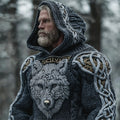 Viking Wolf Totem Men's Chunky Knit Hooded Sweater elevenforest