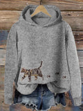 Cat & Paw Prints Embroidered Cozy Knit Hooded Sweater elevenforest