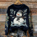 Comstylish Women's Vintage Christmas Snowmen Holly Leaf Art Cozy Plush Sweater