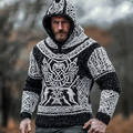 Vintage Wolf Inspired Viking Celtic Jacquard Hooded Sweater elevenforest