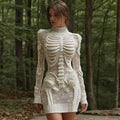 Comstylish Women's Vintage Halloween Skeleton Bones Comfortable Elegant Sweater Dress