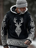 Comstylish Viking Celtic Knot & Elk Men's Fur Trim Hooded Sweater