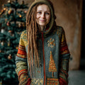 Vintage Christmas Tree Art Women's Knit Hooded Zipper Sweater artswardrobe