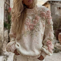 Women's Vintage Roses Art Knit Turtleneck Sweater artswardrobe