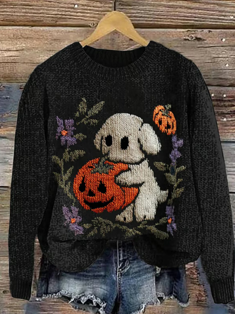 Comstylish Women's Casual Pumpkin Puppy Sweater