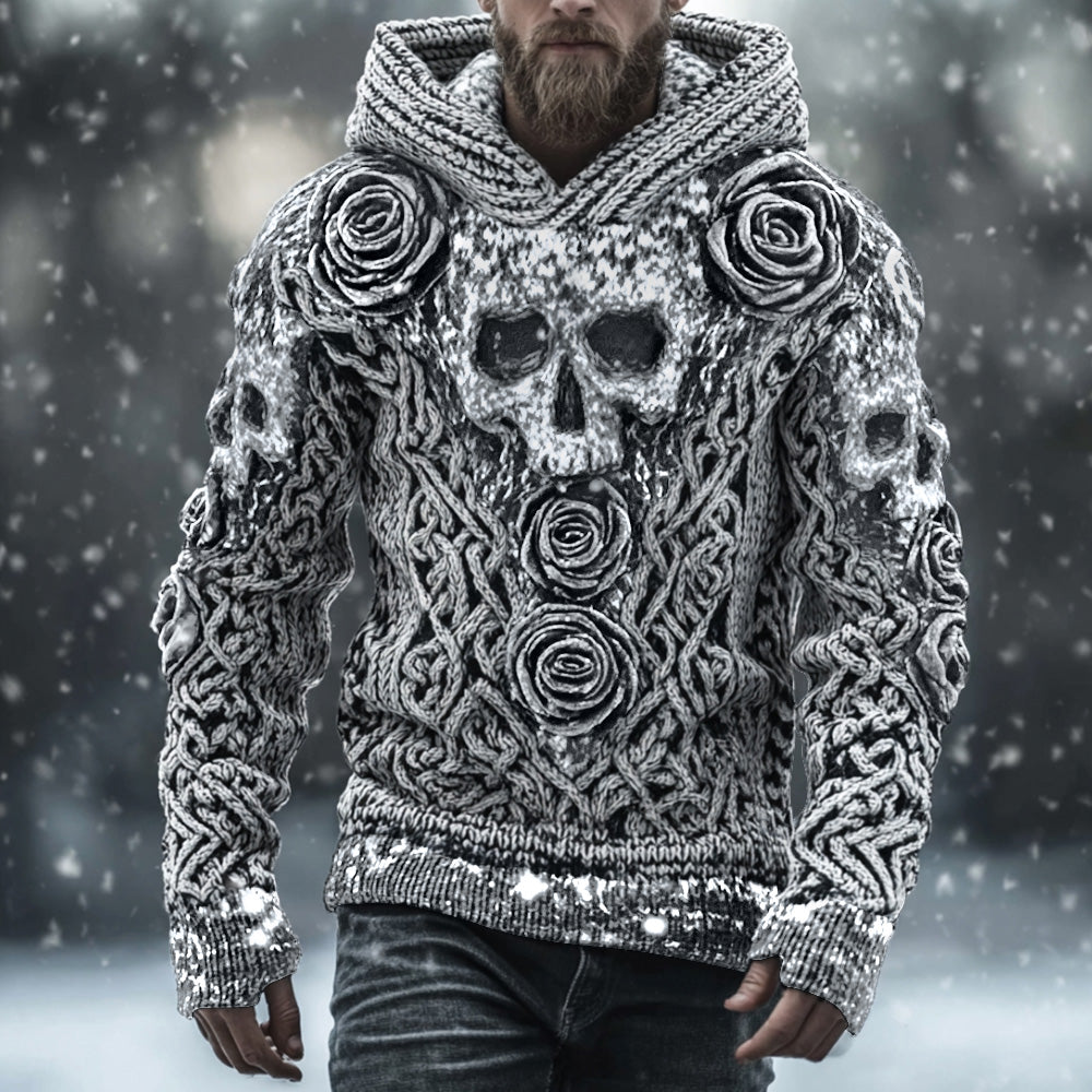 Men's Vintage Skull-print Hooded Sweater artswardrobe