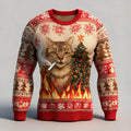 Comstylish Men's Fun Christmas Tree And Christmas Cat Comfortable Crew Neck Sweater