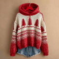 Vintage Christmas Tree Pattern Cozy Knit Hooded Sweater artswardrobe