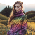 Retro Rainbow Warmth Celtic Knot Knitted Gradient Turtleneck Sweater artswardrobe