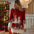 Comstylish Women's Christmas Cute Snowman Pattern Cozy Knit Mini Sweater Dress