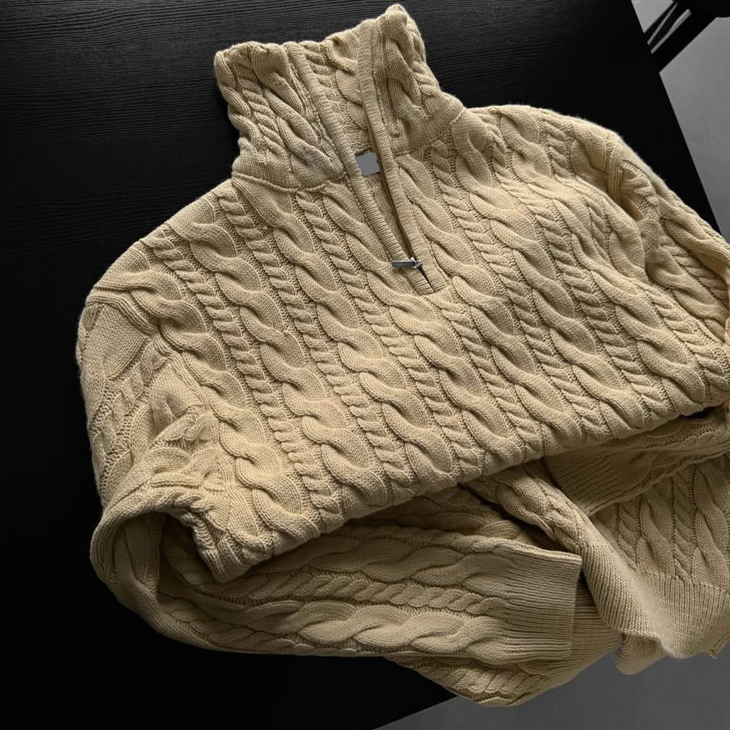Men's Vingate Thick Needle Jacquard Zippered Turtleneck Sweater elevenforest