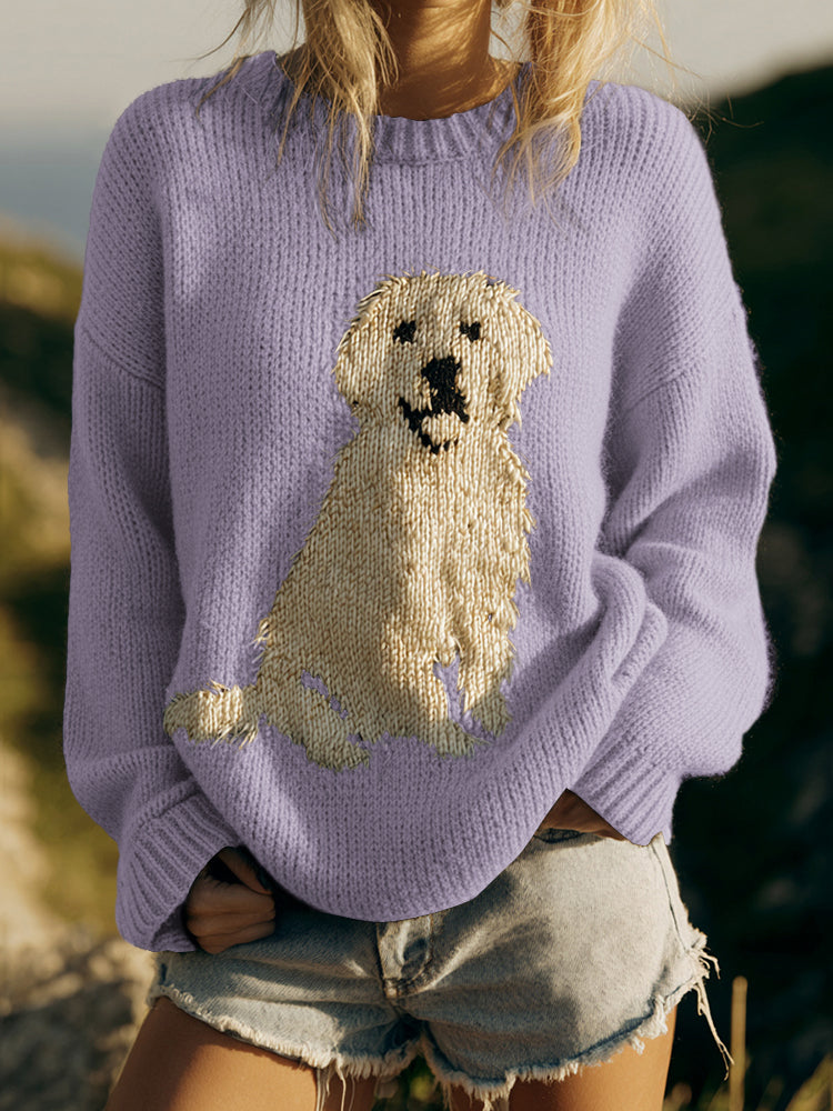 Classic Fuzzy Golden Retriever Dog Felt Cozy Knit Sweater elevenforest