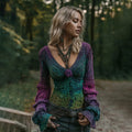 Women's Vintage Rose Floral Gradient Art Knit V Neck Sweater artswardrobe