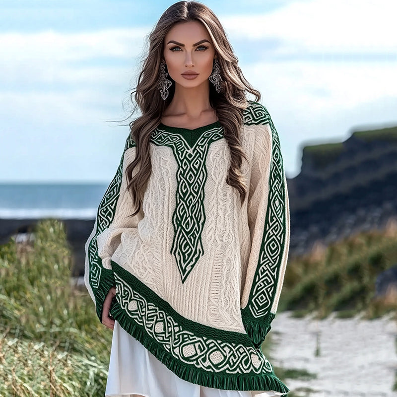 Women's Irish Celtic Knotted Jacquard Crew Neck Sweater Dress artswardrobe