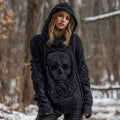 Comstylish Women's Vintage Celtic Knot Skull And Roses Knitted Hooded Sweater