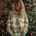 Christmas Atmosphere Woman's Hooded Knitted Sweater artswardrobe