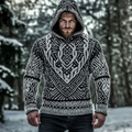 Men's Viking Jacquard Celtic Style Cozy Knit Hooded Sweater elevenforest