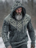 Men's Viking Tribal Jacquard Celtic Knotwork  Inspired Chunky Knit Hooded Sweater artswardrobe
