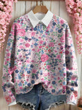 Comstylish Women's Pink Floral Art Print Sweater