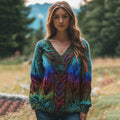 Classic Celtic Chunky Rainbow Color V Neck Cozy Sweater artswardrobe