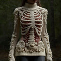 Women's Halloween Skull Sequin Art Knitted Warm Turtleneck Sweater artswardrobe