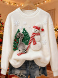Christmas Snowman & Cat Art Women's Soft Plush Sweater