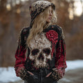 Women's Halloween Anatomy Art And Flower Gradient Knitted Hoodie Sweater artswardrobe