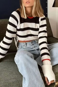 Juana® | Casual striped backless contrast lace-up O-neck sweaters