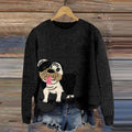 Comstylish Funny Mini English Bulldog Applique Cozy Sweater