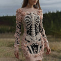 Comstylish Women's Halloween Skeleton Bones With Rose Art Cozy Knit Mini Sweater Dress