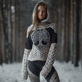 Women's Viking Style Tree Of Life Knot Black And White Contrasting Hooded Sweater artswardrobe