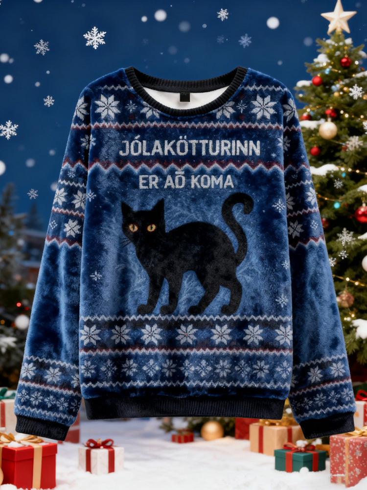 The Yule Cat Is Coming Christmas Ugly Flannel Sweater elevenforest