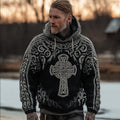 Men's Viking Style Celtic Cross Vintage Hooded Sweater artswardrobe
