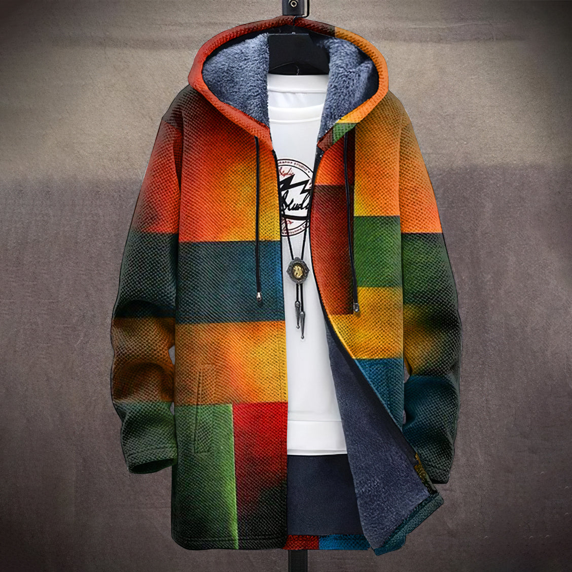 Retro Abstract Geometric Grid Plush Thick Sweater Jacket artswardrobe