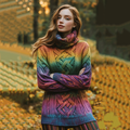 Retro  Warmth Rainbow Celtic Knot Knitted Gradient Turtleneck Sweater artswardrobe