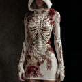 Comstylish Vintage Skeleton Anatomy Roses Art Hooded Sweater Dress