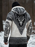 Comstylish Viking Celtic Knot & Elk Men's Fur Trim Hooded Sweater