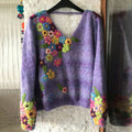 Alzheimer's Awareness Embroidered Floral V-Neck Sweater elevenforest