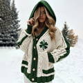 Women's Irish Jacquard Pocket Hooded Aran Sweater artswardrobe
