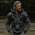 Men's Vintage Viking Wolf Jacquard Knitted Cozy Half-zip Hooded Sweater artswardrobe