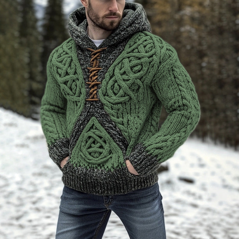 Vintage Celtic Knot Coarse Knit Men's Hooded Sweater artswardrobe